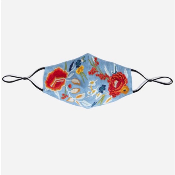 NEW Johnny Was Light Wash Denim Embroidered Mask - Picture 2 of 4